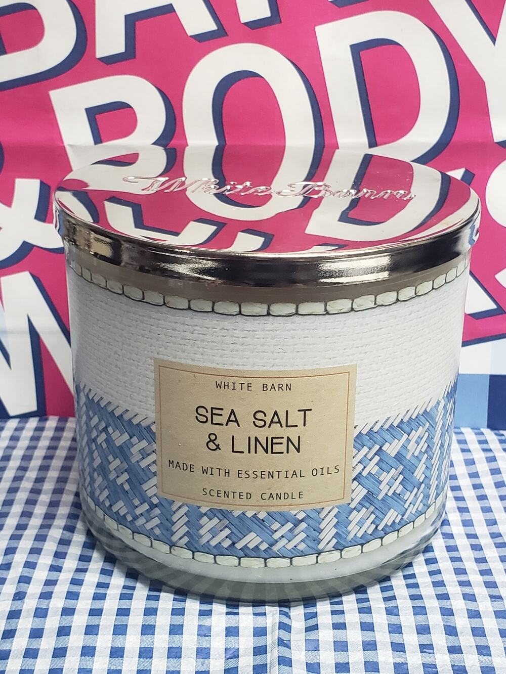 BBW Sea Salt & Linen Large 3 Wick Candle Home Fragrance Decor